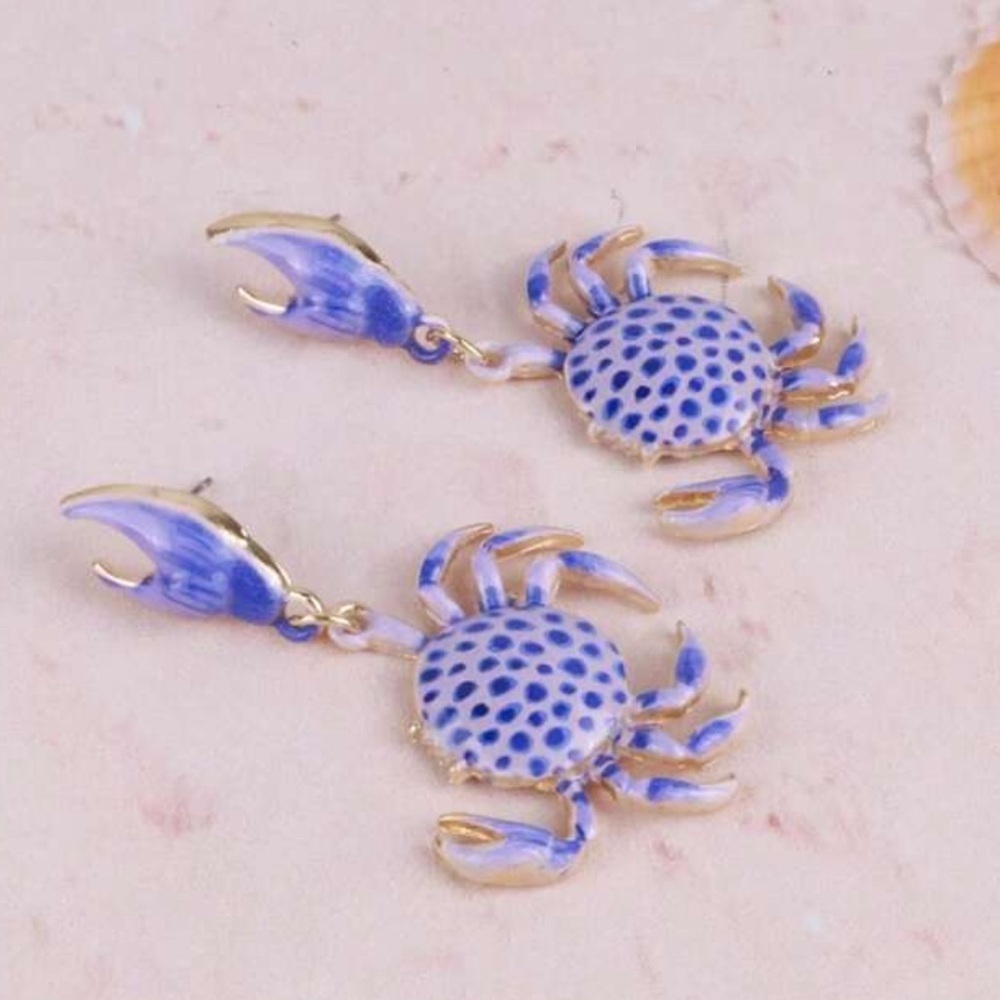 Purple and Gold Crab Earrings - Picture 2 of 4